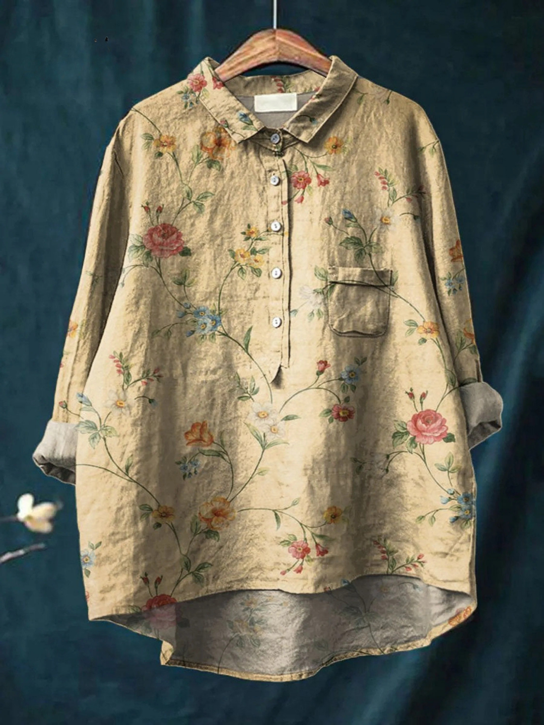 Women's Vintage Floral Art Print Casual  Shirt
