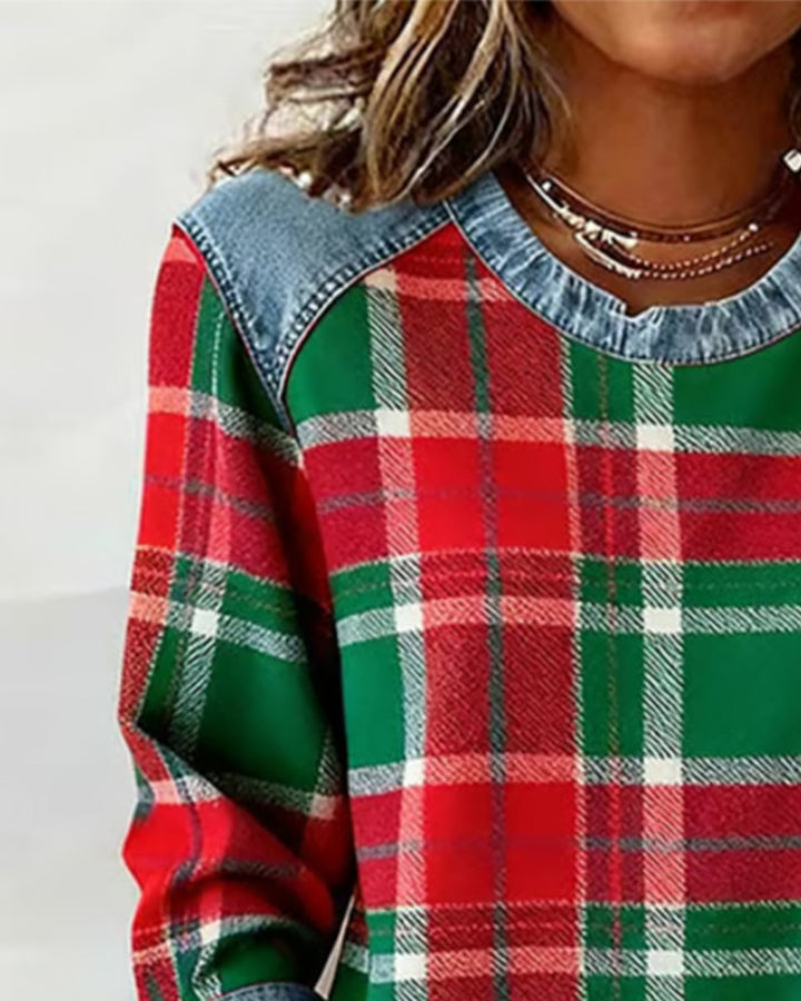 Ivy | Sweatshirt with Checkered Patchwork