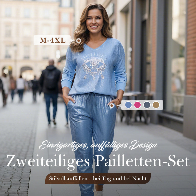 🌷LETZTER TAG DES SALE 50 % RABATT⏰Set aus Oberteil mit Goldfolie „Devil's Eye“ und Paillettenhose