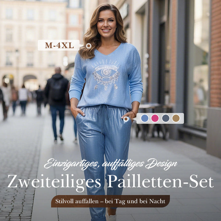 🌷LETZTER TAG DES SALE 50 % RABATT⏰Set aus Oberteil mit Goldfolie „Devil's Eye“ und Paillettenhose