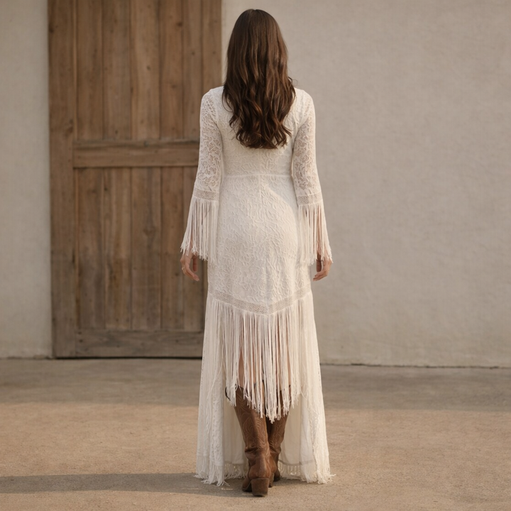 Sienna - Boho Lace V-Neck Tassel Maxi Dress
