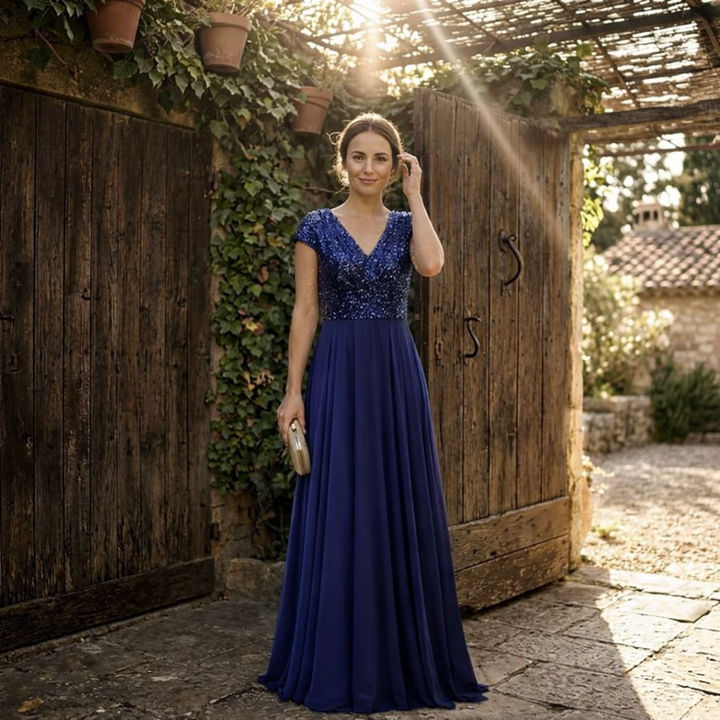 Giovanna - Sequin V-Neck Chiffon Dress