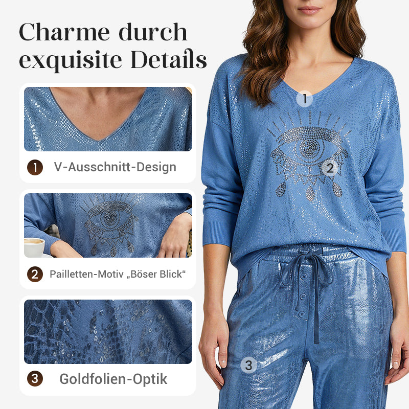 🌷LETZTER TAG DES SALE 50 % RABATT⏰Set aus Oberteil mit Goldfolie „Devil's Eye“ und Paillettenhose