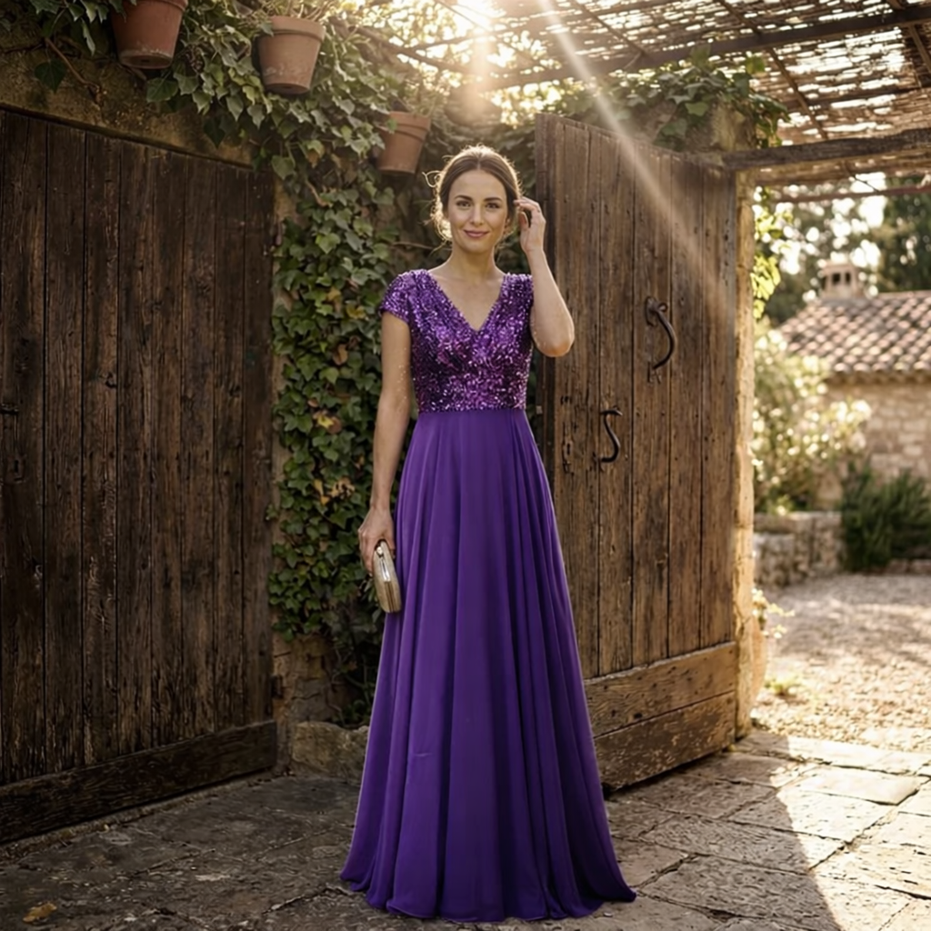 Giovanna - Sequin V-Neck Chiffon Dress