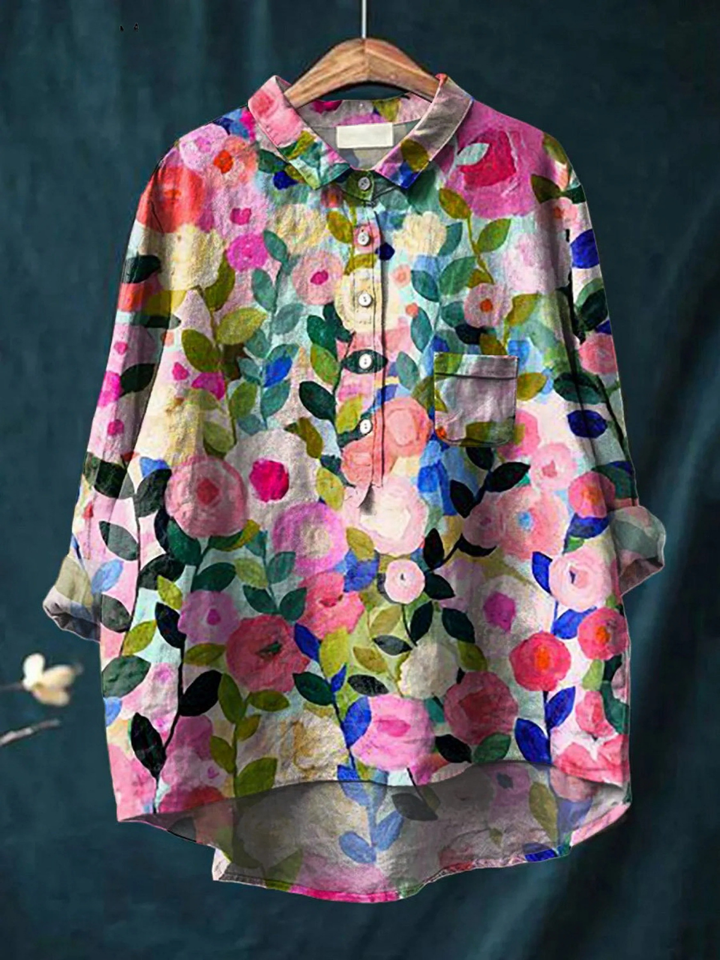 Colorful Spring Floral Garden Printed Women's Casual  Shirt