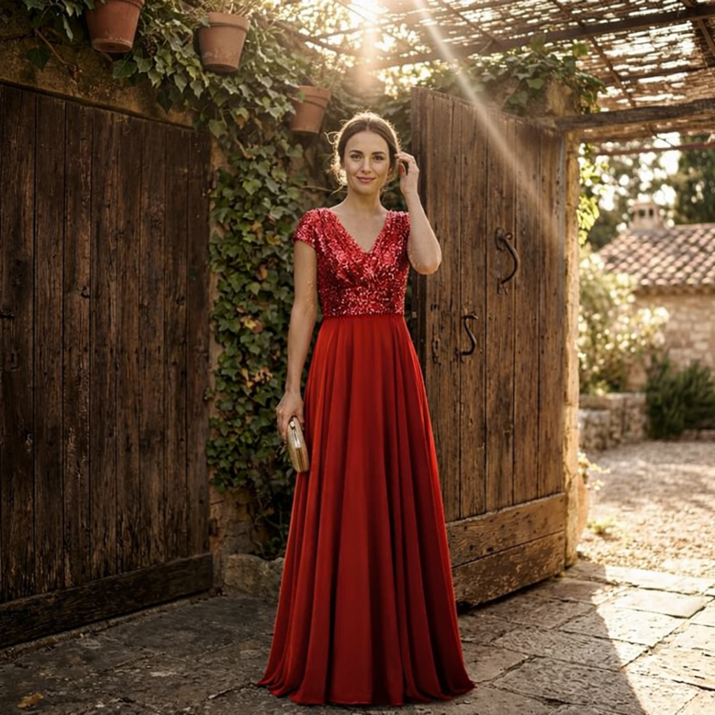 Giovanna - Sequin V-Neck Chiffon Dress