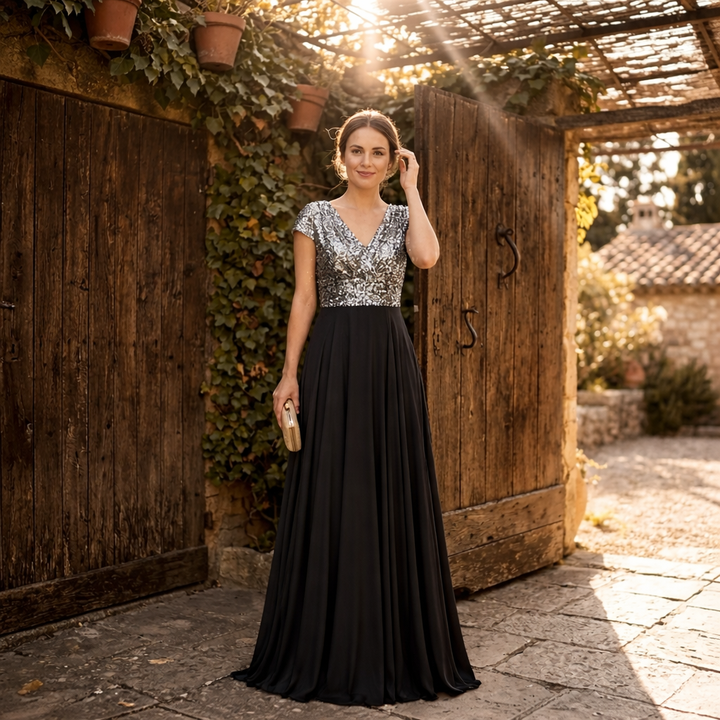 Giovanna - Sequin V-Neck Chiffon Dress