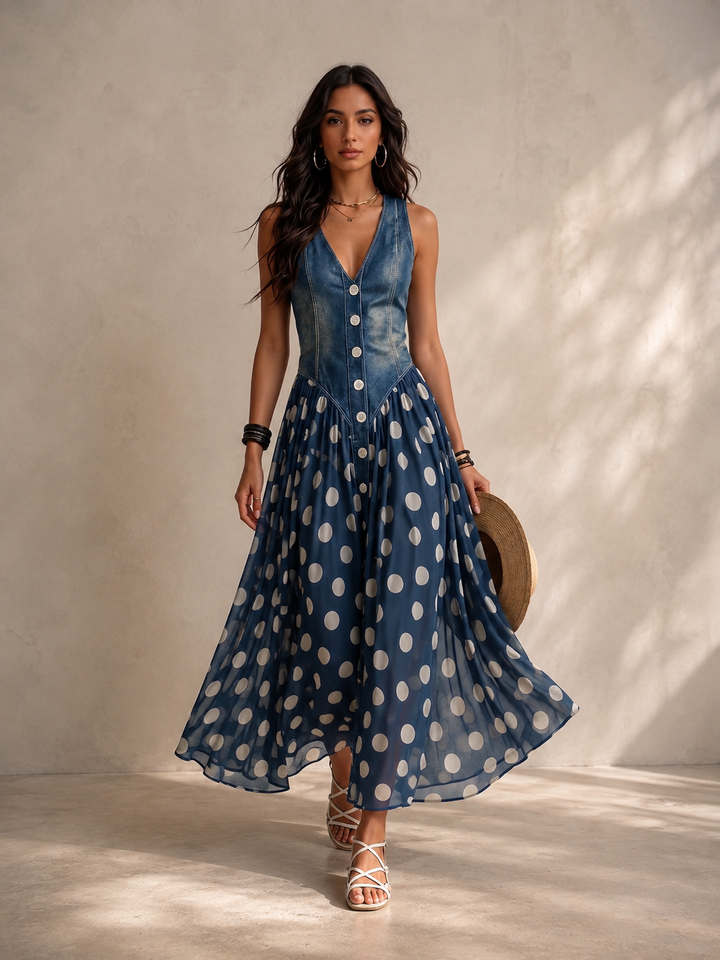 Ginevra | Polka Dot Chiffon Midi Dress