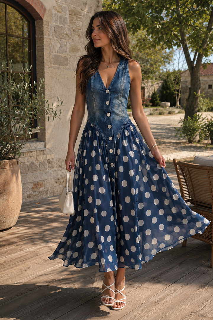 Ginevra | Polka Dot Chiffon Midi Dress