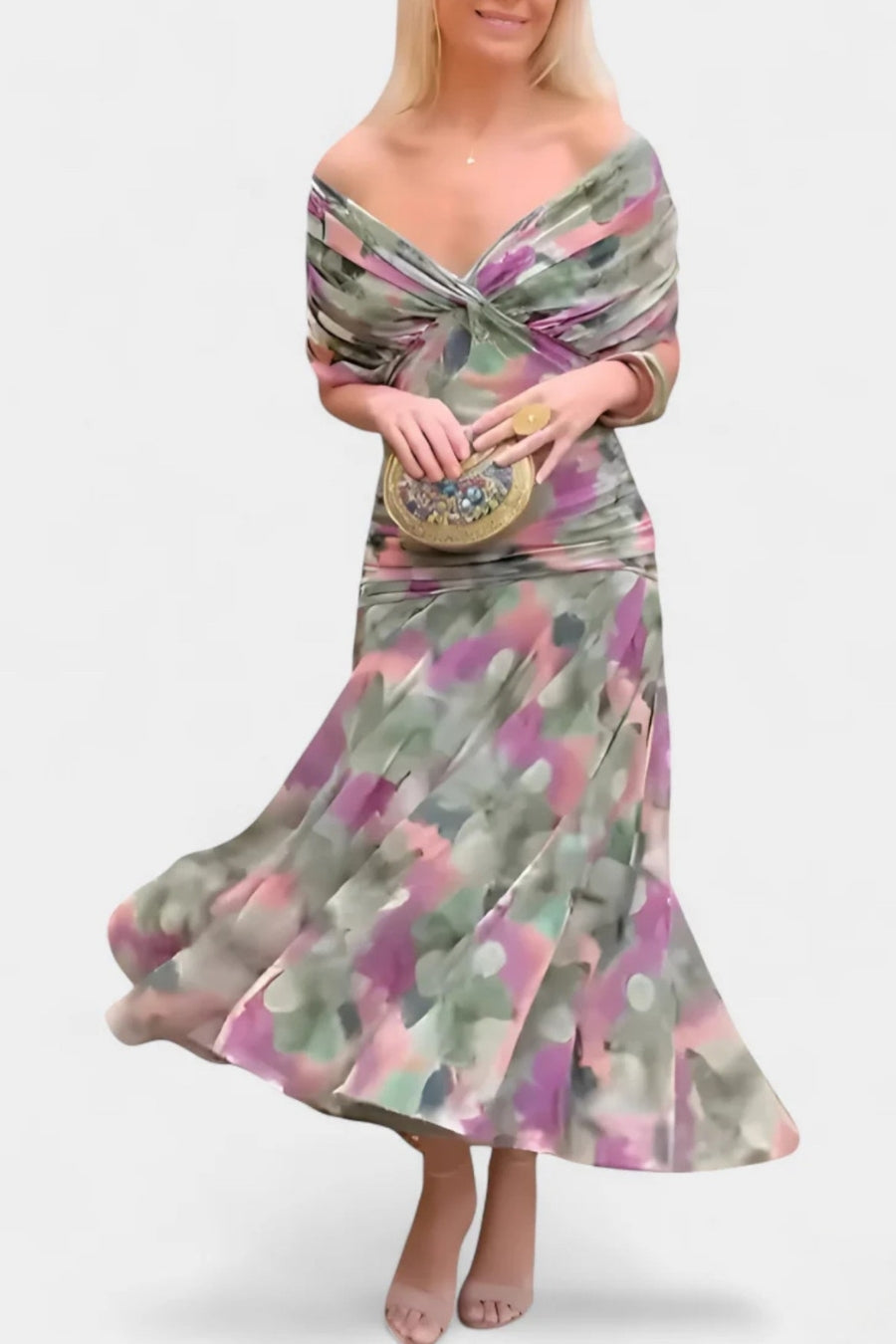 Elara™ | Long Floral Dress with V-Neck