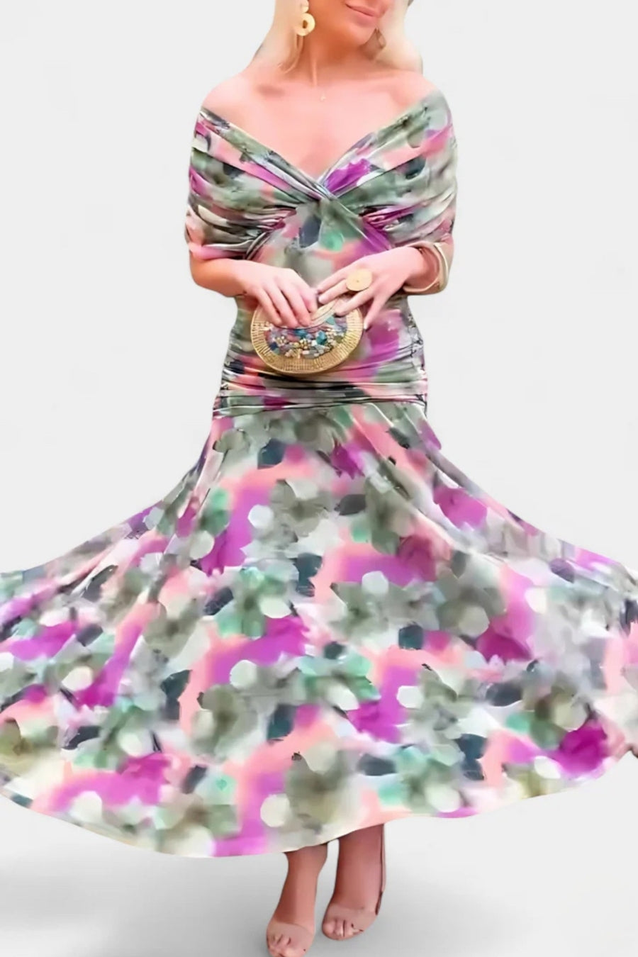 Elara™ | Long Floral Dress with V-Neck