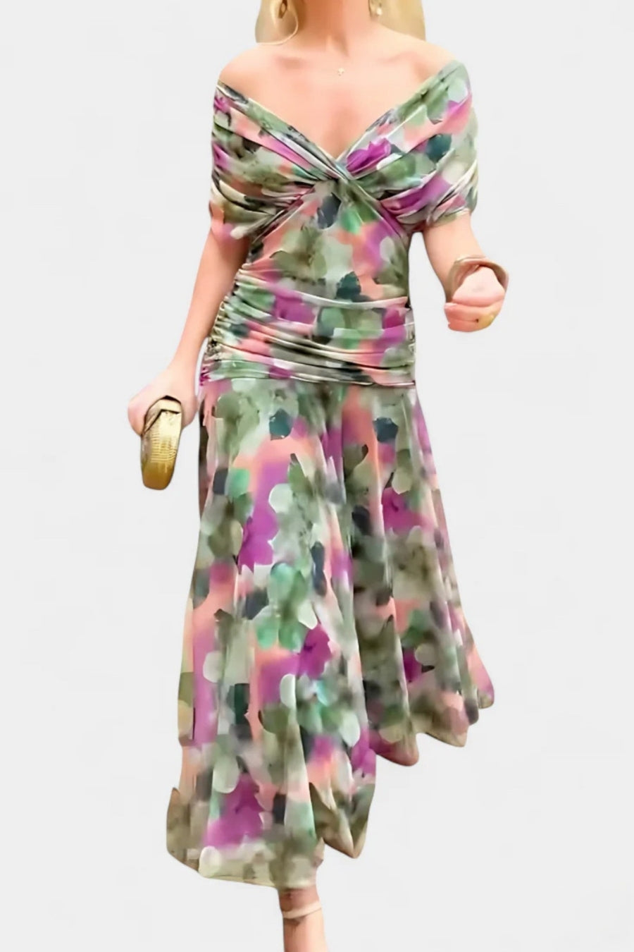 Elara™ | Long Floral Dress with V-Neck