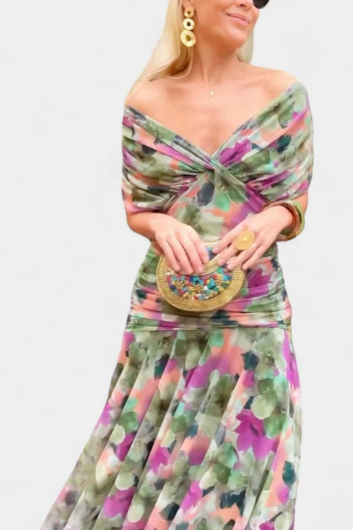 Elara™ | Long Floral Dress with V-Neck