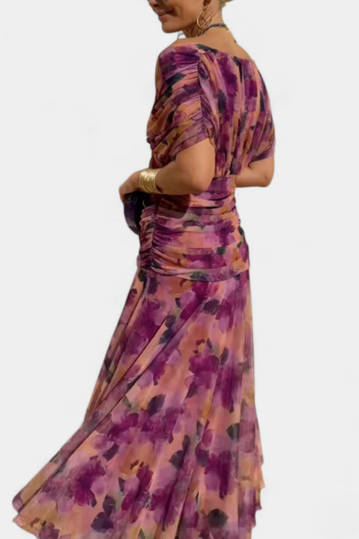 Elara™ | Long Floral Dress with V-Neck