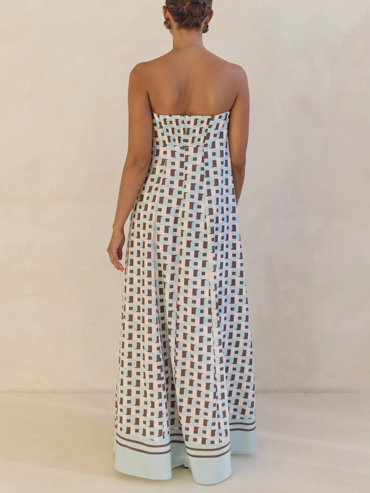 Isadora™ Exclusive Geometric Print Off-Shoulder A-Line Maxi Dress