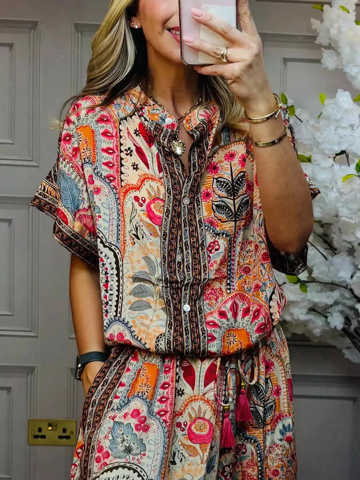 Dakota™ Boho Print Tassel Detail Elastic Waist Wide-Leg Pants with Pockets