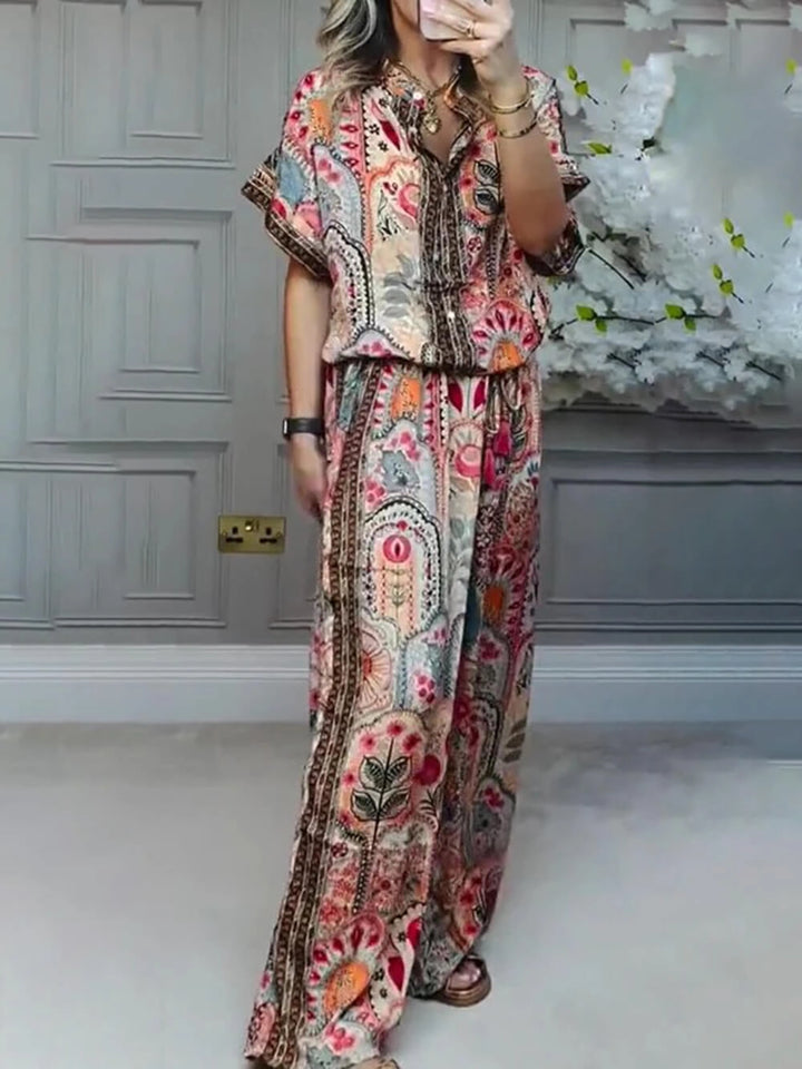 Dakota™ Boho Print Tassel Detail Elastic Waist Wide-Leg Pants with Pockets