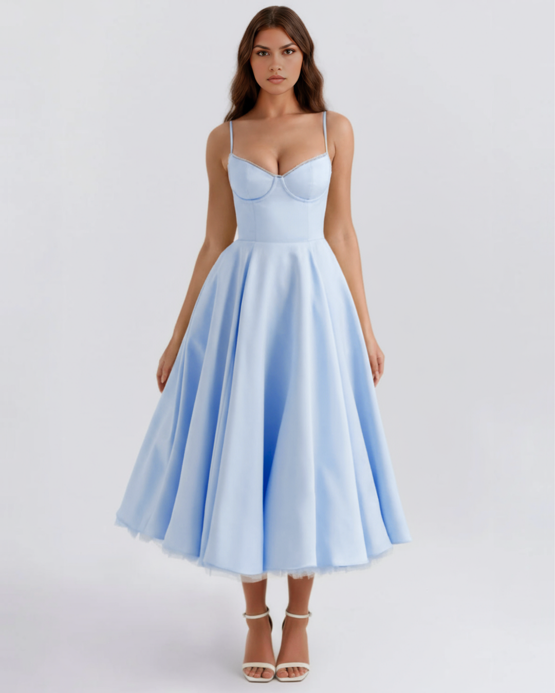 Evangeline | Blush Pink Midi Dress with Tulle Layers and Secret Pockets