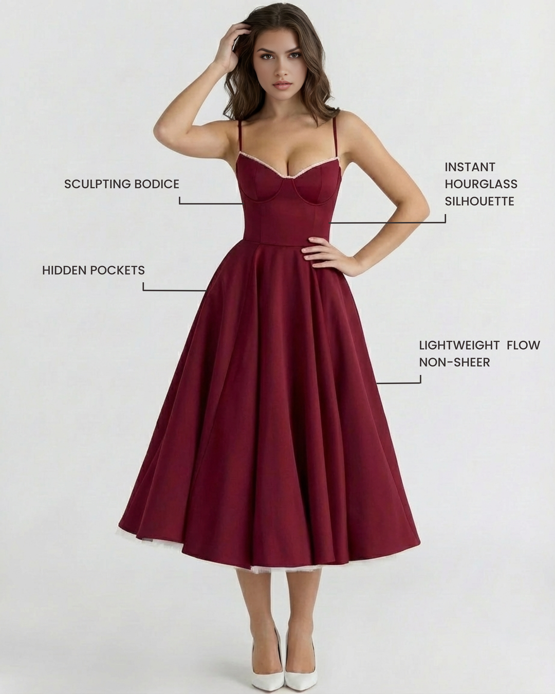 Evangeline | Blush Pink Midi Dress with Tulle Layers and Secret Pockets