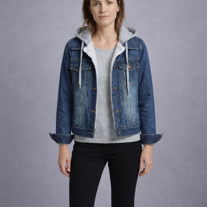Hudson – Sherpa-Lined Denim Hoodie Jacket