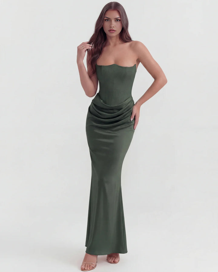 Monroe | Black Maxi Dress with Sculpted Strapless Corset