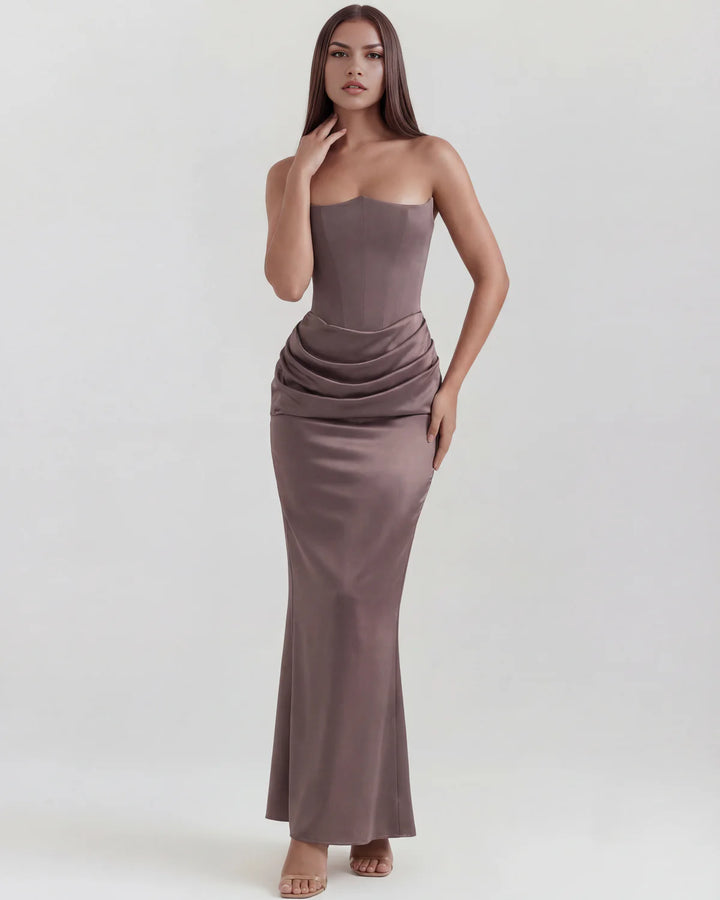 Monroe | Black Maxi Dress with Sculpted Strapless Corset