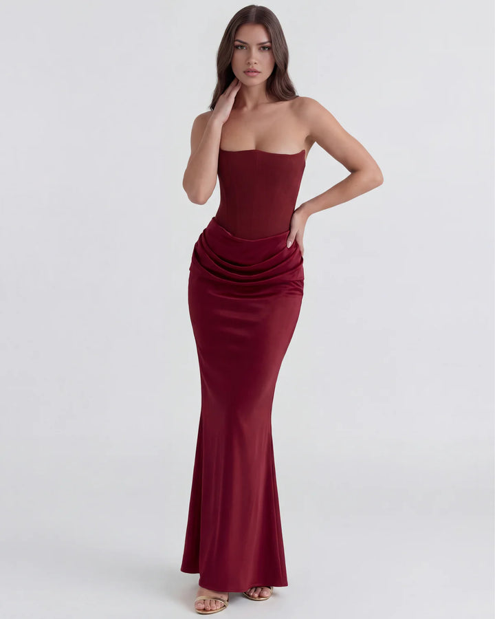 Monroe | Black Maxi Dress with Sculpted Strapless Corset
