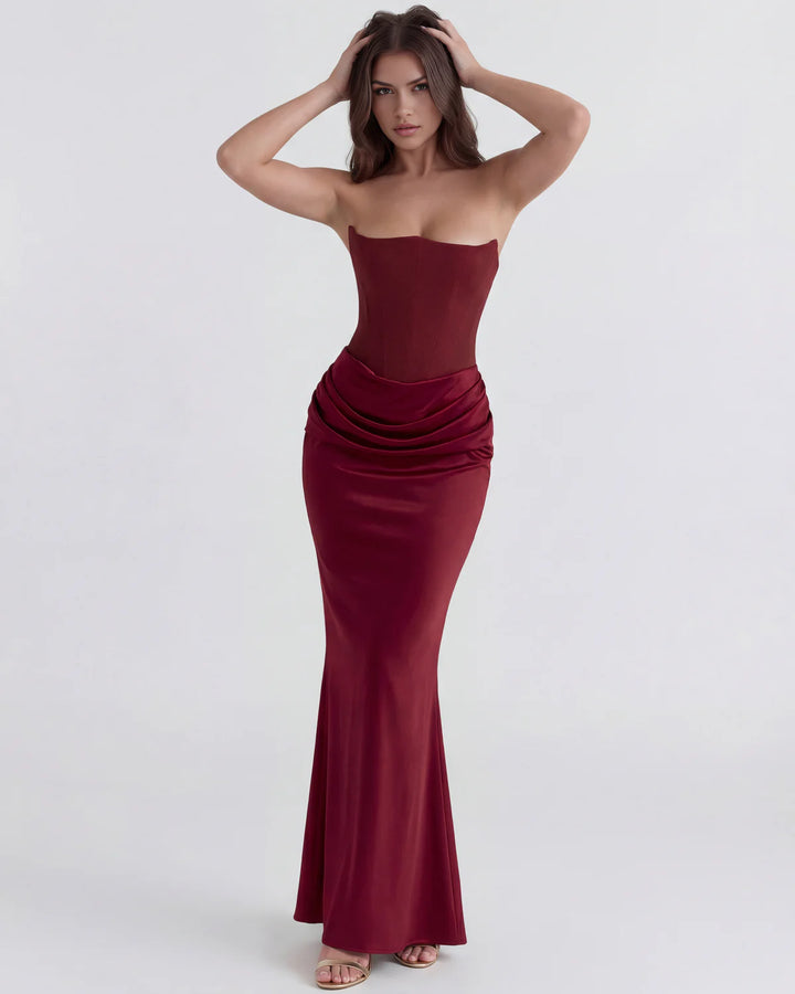 Monroe | Black Maxi Dress with Sculpted Strapless Corset