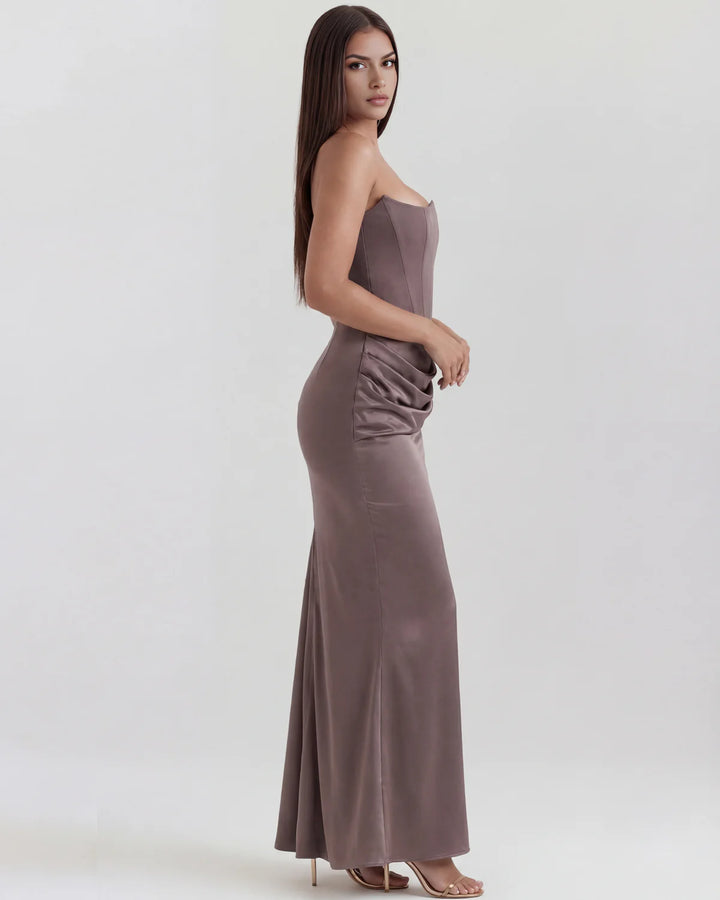 Monroe | Black Maxi Dress with Sculpted Strapless Corset