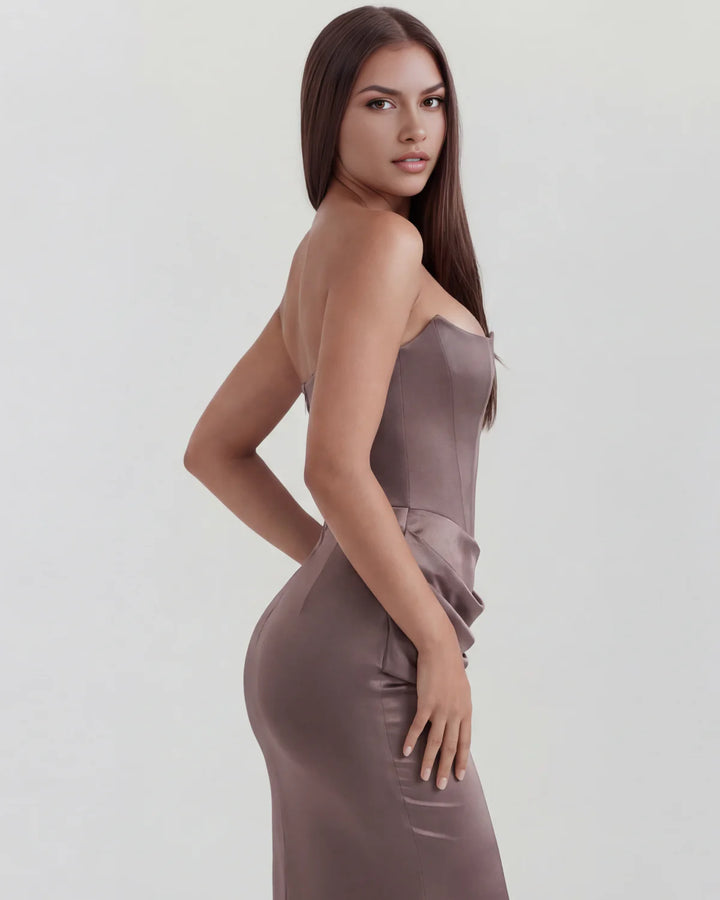 Monroe | Black Maxi Dress with Sculpted Strapless Corset