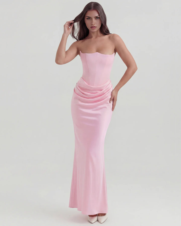 Monroe | Black Maxi Dress with Sculpted Strapless Corset