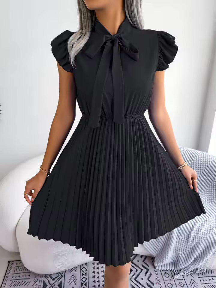 Lorena | Bow Tie Pleated Midi Dress