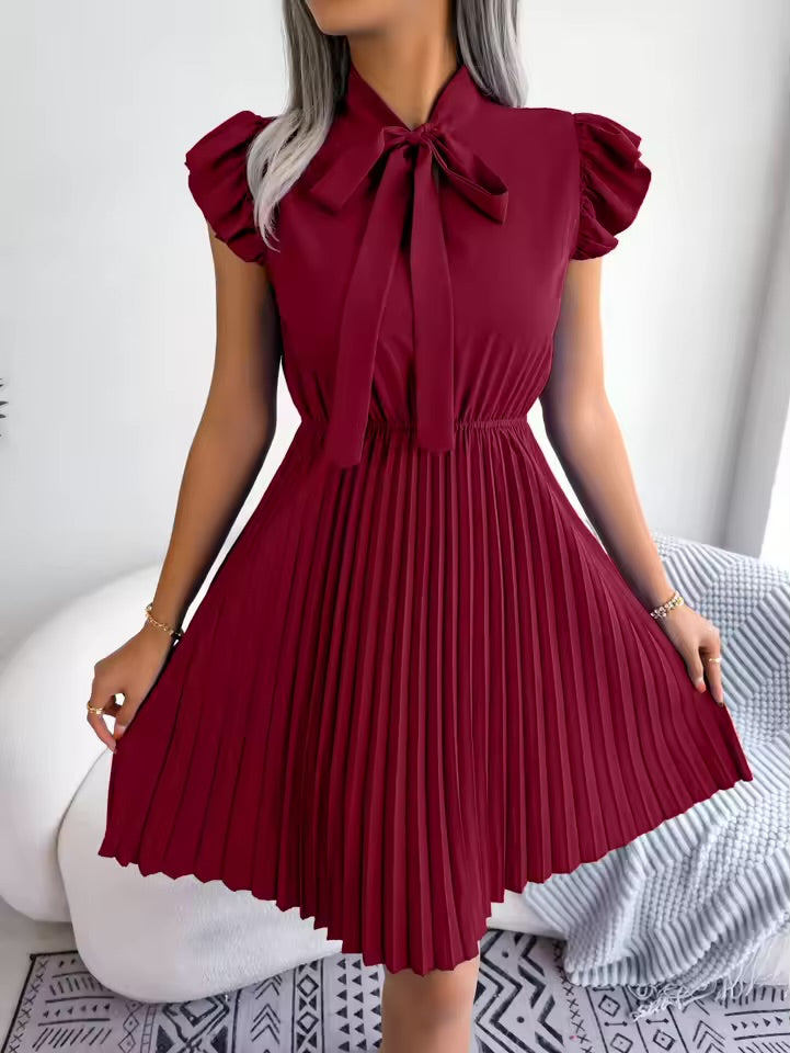 Lorena | Bow Tie Pleated Midi Dress