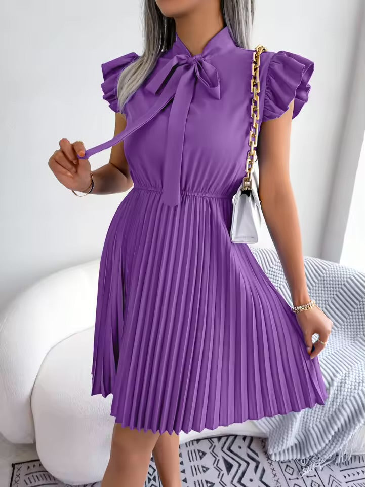 Lorena | Bow Tie Pleated Midi Dress