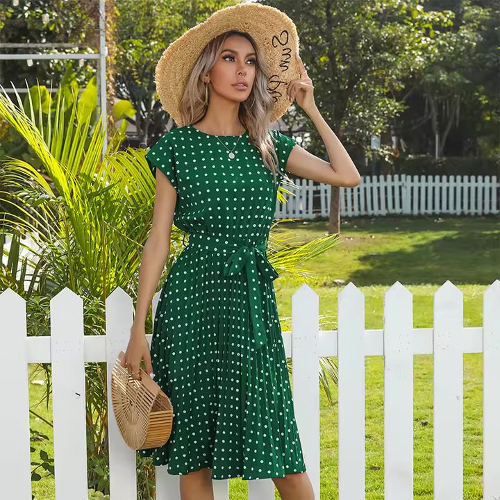 Avelina – Polka Dot Pleated Midi Dress