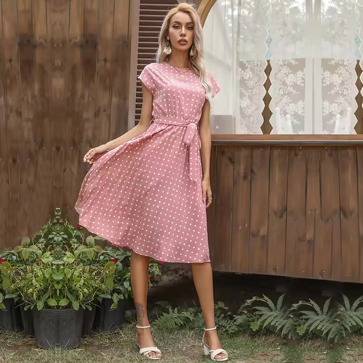 Avelina – Polka Dot Pleated Midi Dress