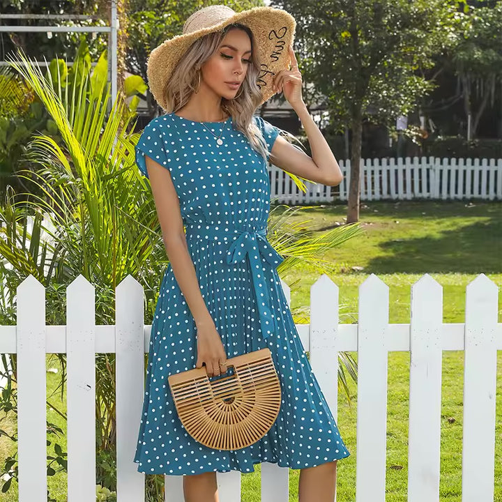 Avelina – Polka Dot Pleated Midi Dress