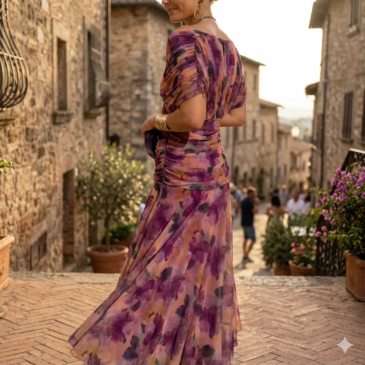 Elara™ | Long Floral Dress with V-Neck