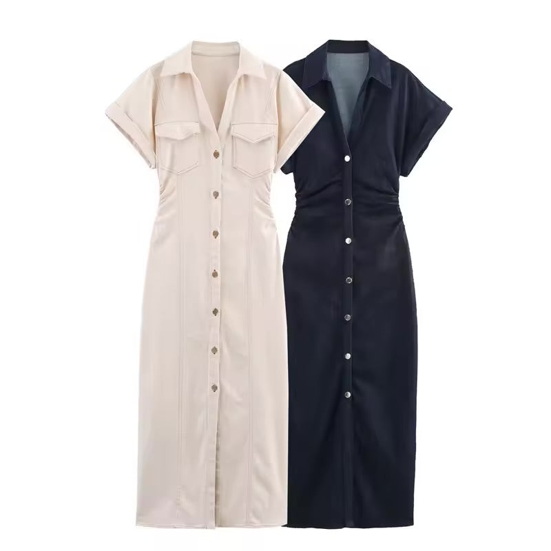 Chiara – Slim Fit V-Neck Denim Dress