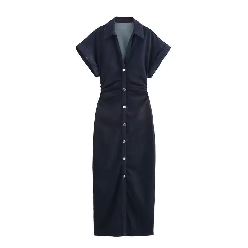 Chiara – Slim Fit V-Neck Denim Dress