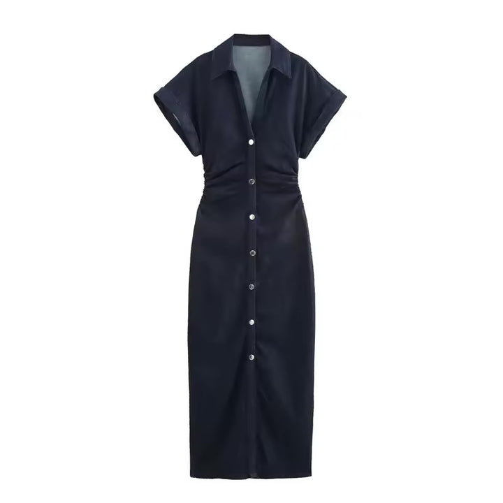Chiara – Slim Fit V-Neck Denim Dress