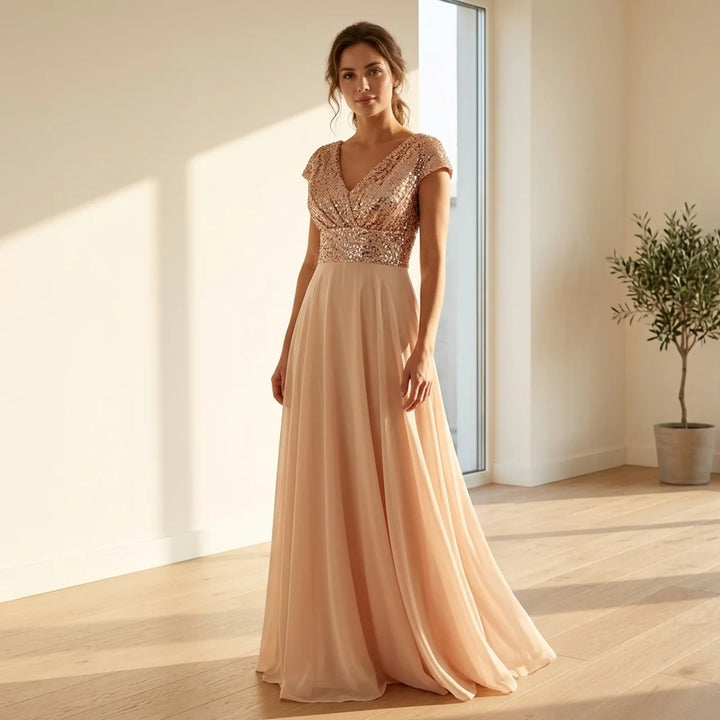 Giovanna - Sequin V-Neck Chiffon Dress