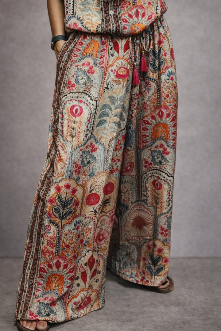 Dakota™ Boho Print Tassel Detail Elastic Waist Wide-Leg Pants with Pockets