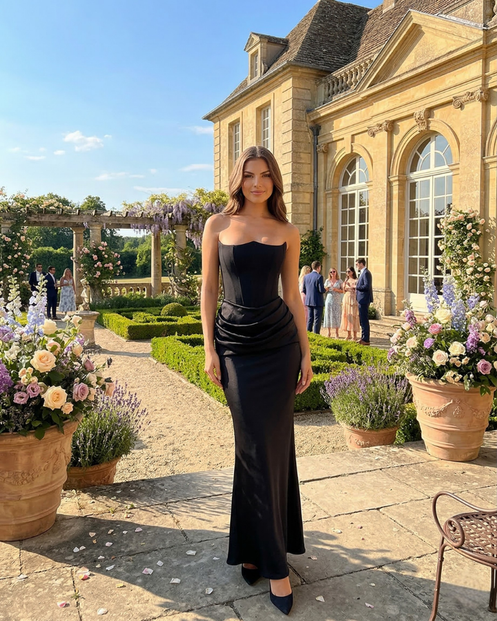 Monroe | Black Maxi Dress with Sculpted Strapless Corset