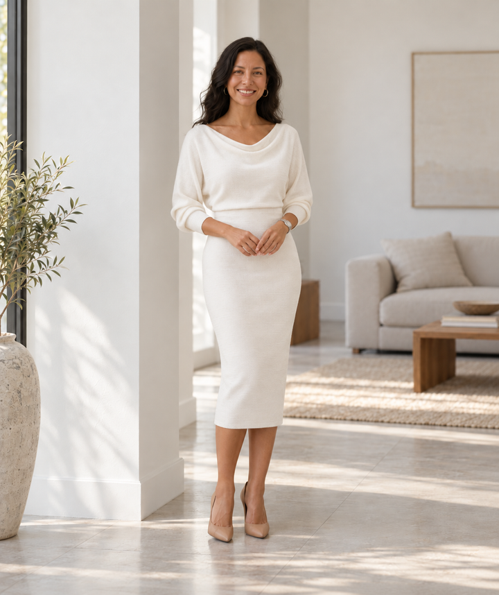 Sophia - Elegant 3/4 Sleeve Midi Dress
