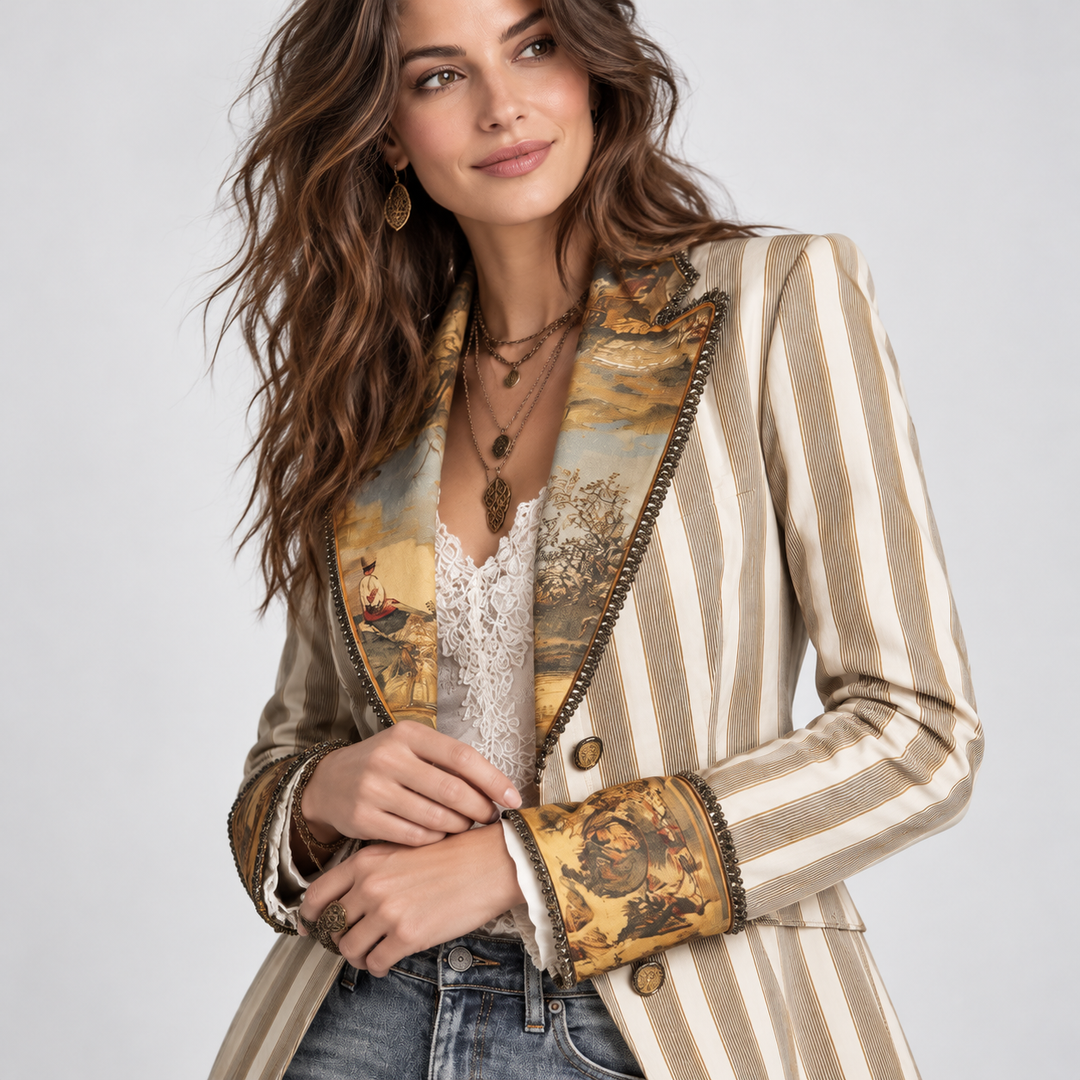 Aurelia – Women's Blazer with Bohemian Striped Print