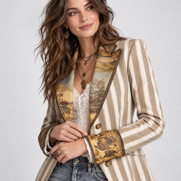 Aurelia – Women's Blazer with Bohemian Striped Print