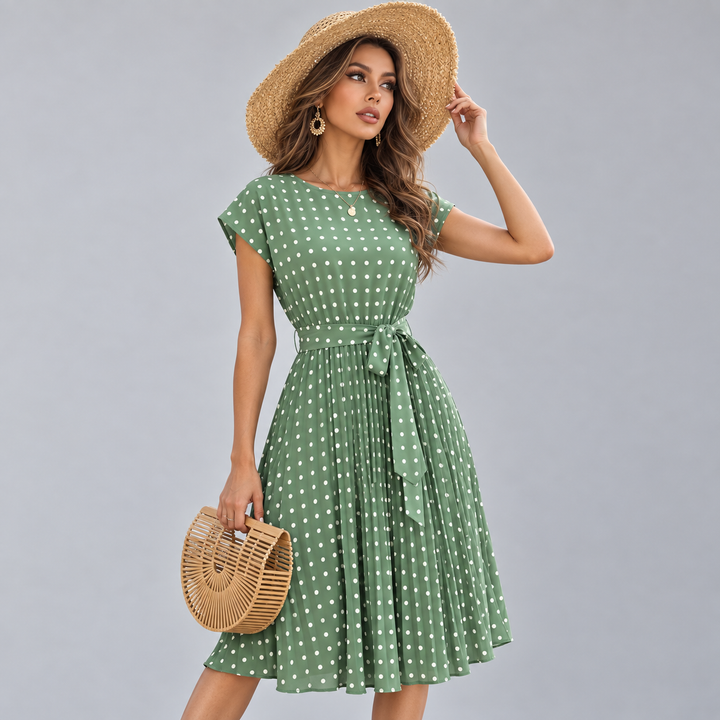 Avelina – Polka Dot Pleated Midi Dress