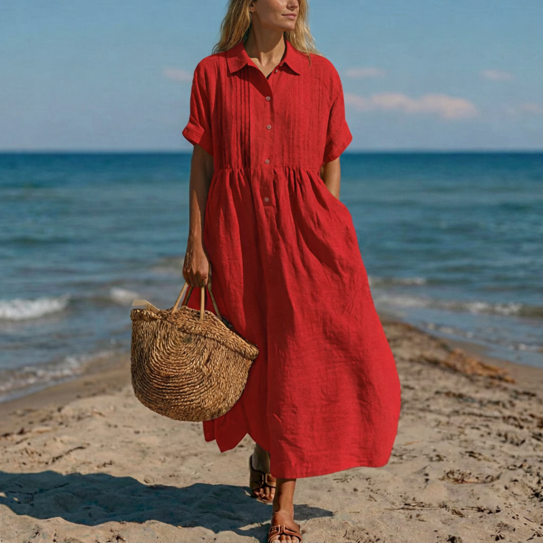 Adeline | Cotton Button Shirt Dress