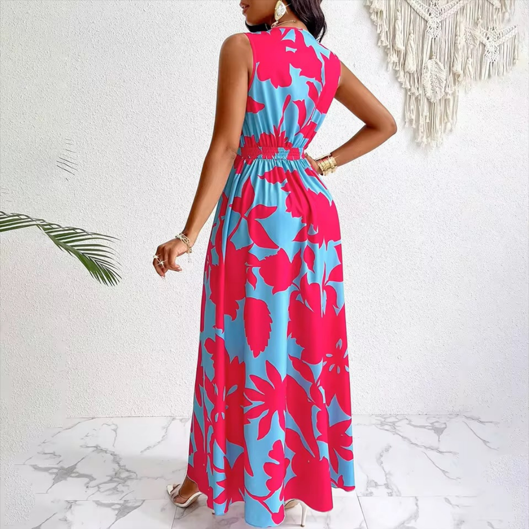 Francesca – Elegant Vintage Contrast V-Neck Sleeveless Dress